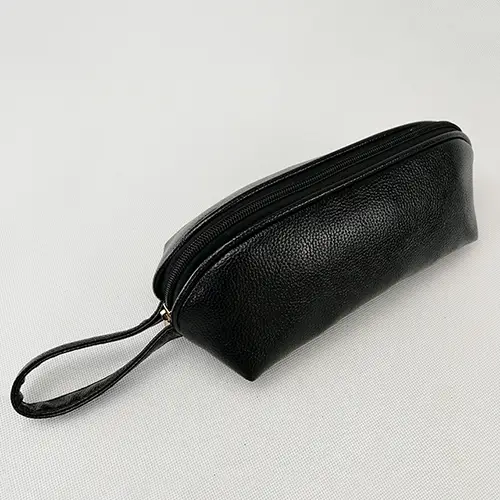 Black Vegan Leather Custom Slender Travel Wholesale Cute Makeup Pouch Bags 